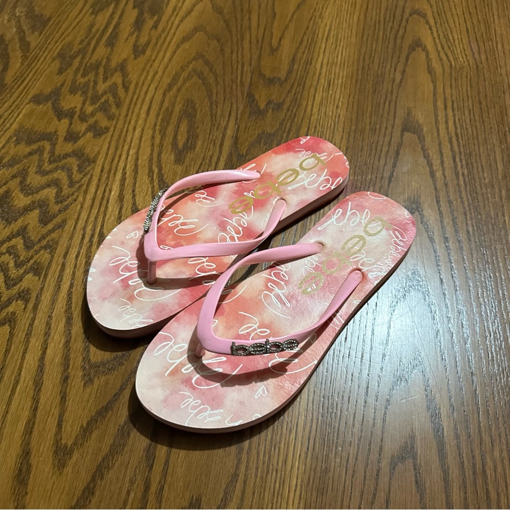Bebe women’s flip flops sandals sparkling logo size 7/8‎ summer beach time - Picture 2 of 7